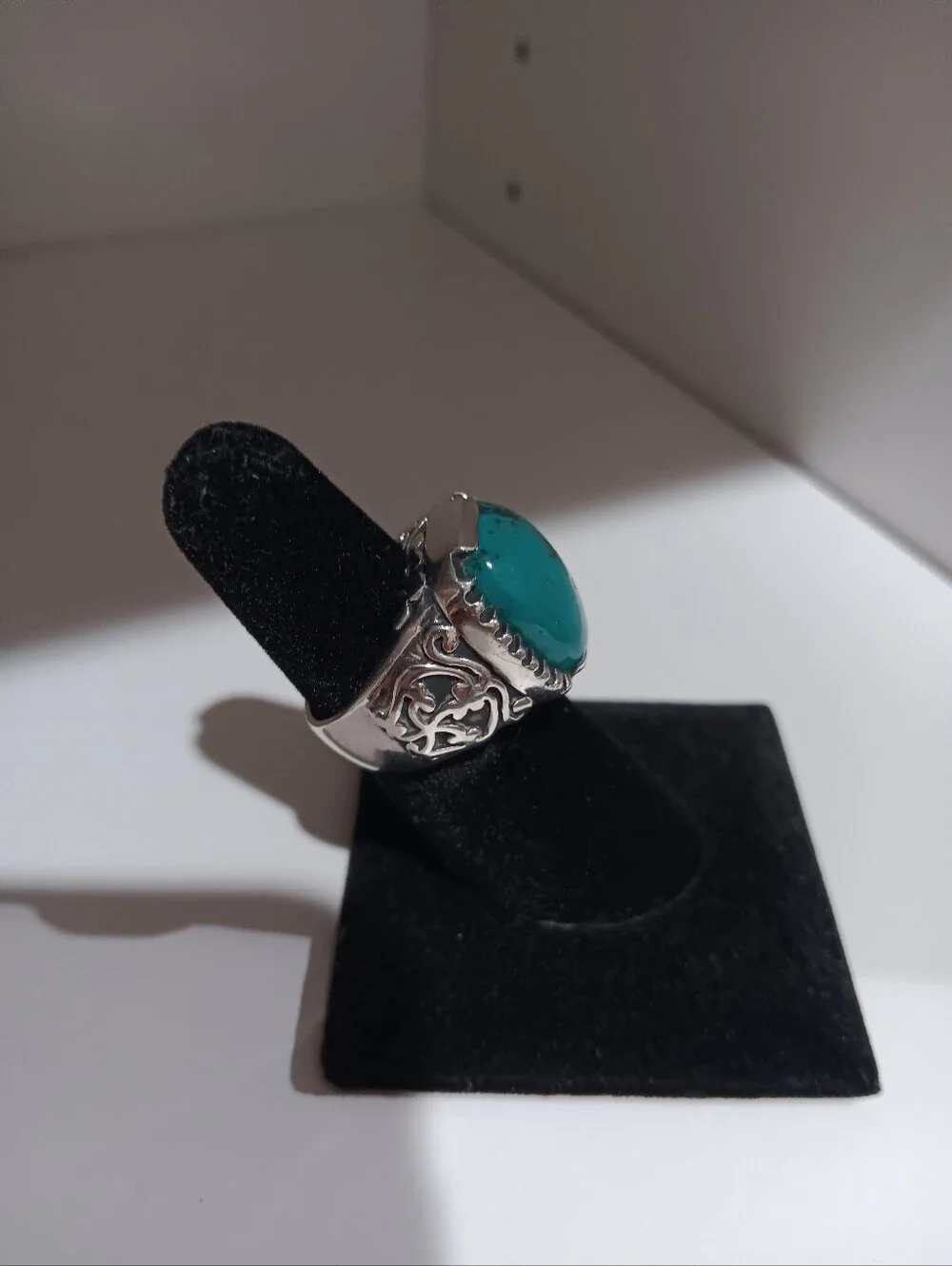 Turquoise Statement Silver Ring - Blue Green Gem